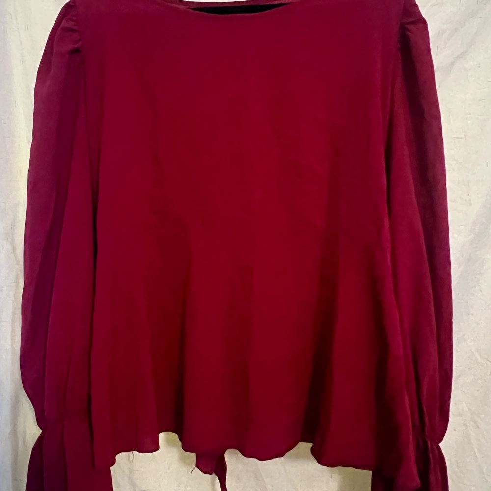 SHEIN Red Relaxed Blouse with Puff Sleeves and Long Sleeves